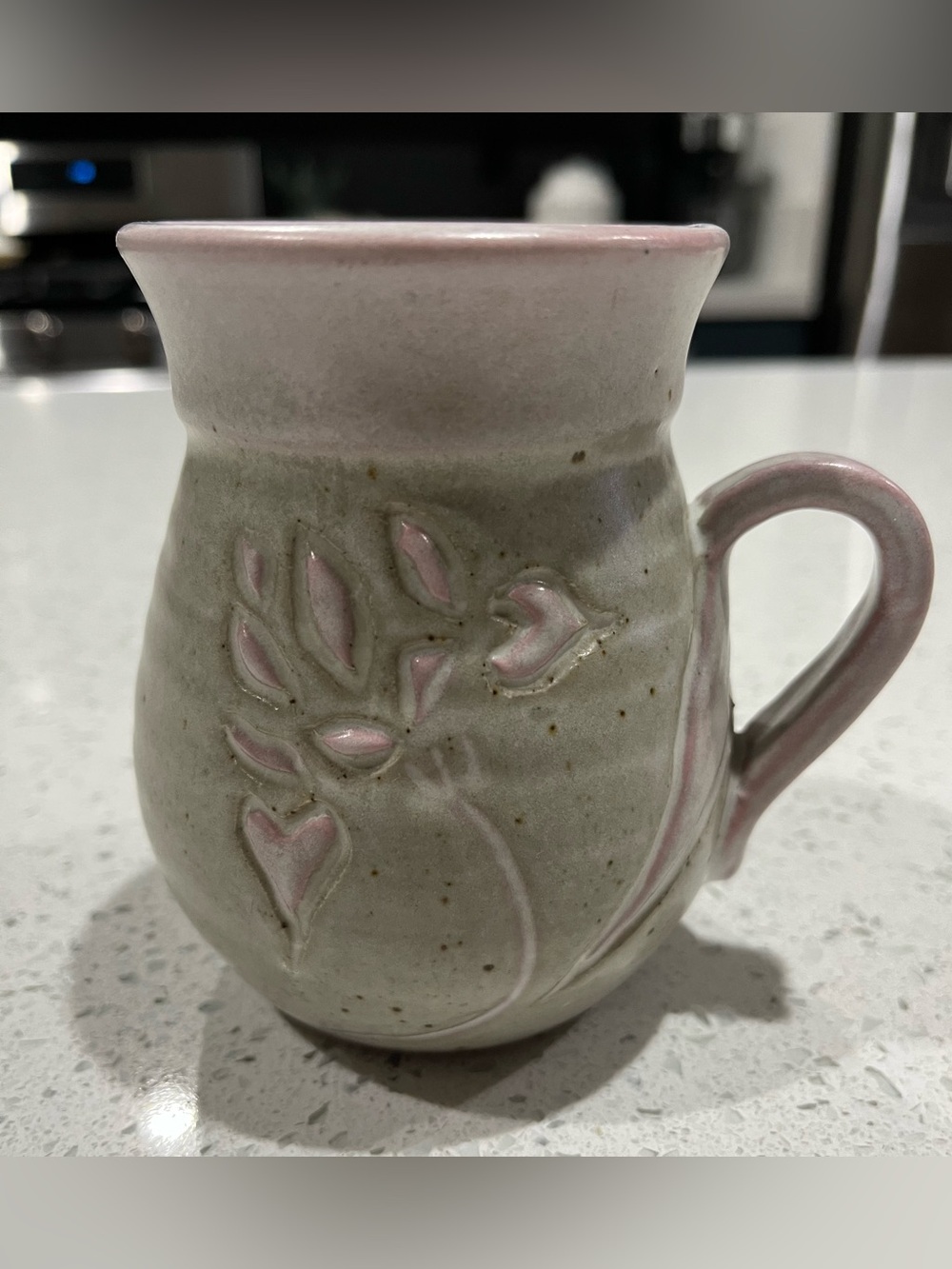 Lorek Signed Vintage MCM Studio Pottery Pink Wisteria Flower Coffee/Tea Mug